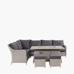 Antigua Stone Grey Outdoor Corner Seating Set with Ceramic Top and Fire Pit - Image 3
