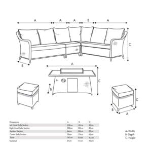 Antigua Stone Grey Outdoor Corner Seating Set with Ceramic Top and Fire Pit - Image 5