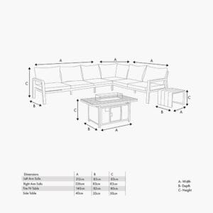 Stockholm Limestone Outdoor Corner Seating Set including Fire Pit Table - Image 3