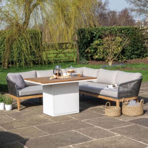 Cosiloft 120 Relaxed Dining White and Teak Fire Pit Table - Image 9