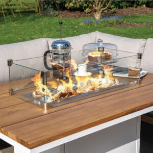 Cosiloft 120 Relaxed Dining White and Teak Fire Pit Table - Image 8