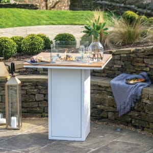 Cosiloft 100 White and Teak Fire Pit Bar Table - Image 9