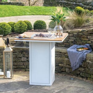 Cosiloft 100 White and Teak Fire Pit Bar Table - Image 8