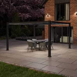 4m x 4m Freestanding Pergola – Frame Only by Como in evening setting