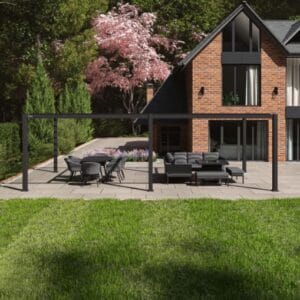 Como 7.8m x 4m Aluminium Metal Outdoor Garden Pergola in garden setting