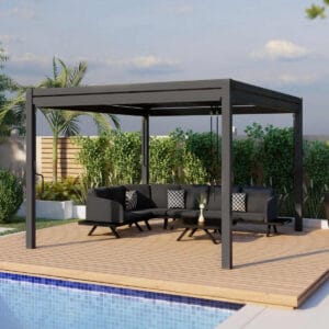 3m x 4m Freestanding Pergola on decking near swimming pool