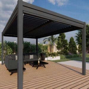 Como 3m x 4m Freestanding Pergola with 4 Zip Sides & LED Lighting on decking