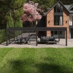 Como 7.8m x 4m Aluminium Metal Outdoor Garden Pergola with 4 Zip Drop Sides & 2x 4m Louvre Wall