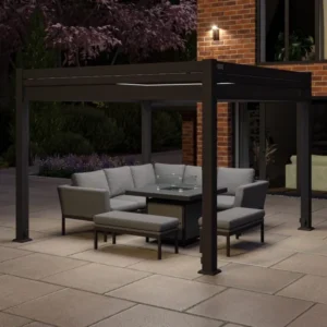3m x 3m Freestanding Pergola with 4 Zip Sides & LED Lighting evening setting