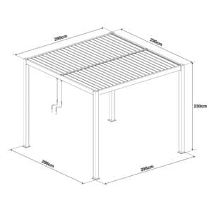 3m x 3m Freestanding Pergola with 4 Zip Sides & LED Lighting by Como drawing dimensions