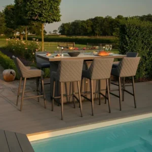 Outdoor Fabric Regal 8 Seat Rectangular Bar Set with Fire Pit Table - Colour Options - Image 3