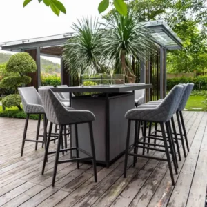 Outdoor Fabric Regal 8 Seat Rectangular Bar Set with Fire Pit Table - Colour Options - Image 4