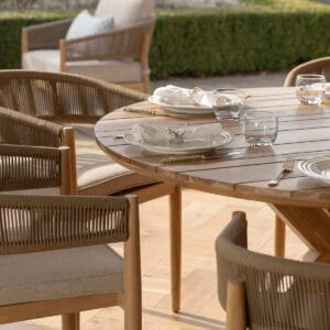Porto Rope Weave 6 Seat Round Dining Set - Sandstone - Image 7