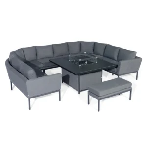 Outdoor Fabric Pulse U Shape Corner Dining Set with Fire Pit Table - Flanelle - Image 10
