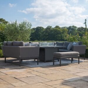 Outdoor Fabric Pulse U Shape Corner Dining Set with Fire Pit Table - Flanelle - Image 4