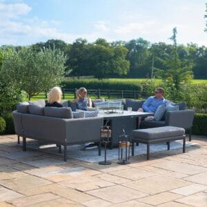 Outdoor Fabric Pulse U Shape Corner Dining Set with Fire Pit Table - Flanelle - Image 3