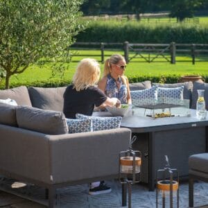 Outdoor Fabric Pulse U Shape Corner Dining Set with Fire Pit Table - Flanelle - Image 5