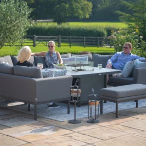 Outdoor Fabric Pulse U Shape Corner Dining Set with Fire Pit Table - Flanelle - Image 9
