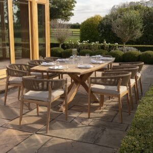 Porto Rope Weave 8 Seat Rectangular Dining Set - Sandstone - Image 3