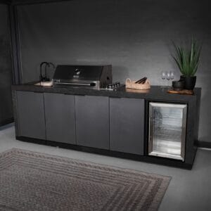 Deluxe Linear Outdoor Kitchen with Sink & Single Fridge - Grey - Image 3