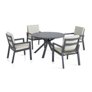 New York 4 Seat Round Aluminium Dining Set - Dove Grey - Image 9