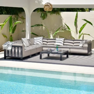 Outdoor Fabric Ibiza Large Corner Sofa Set with Square Coffee Table - Oatmeal - Image 3