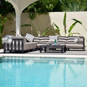Outdoor Fabric Ibiza Large Corner Sofa Set with Square Coffee Table - Oatmeal - Image 4