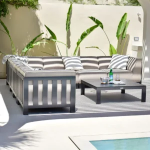 Outdoor Fabric Ibiza Large Corner Sofa Set with Square Coffee Table - Oatmeal - Image 5