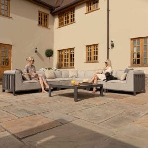 Outdoor Fabric Ibiza Large Corner Sofa Set with Square Coffee Table - Oatmeal - Image 9
