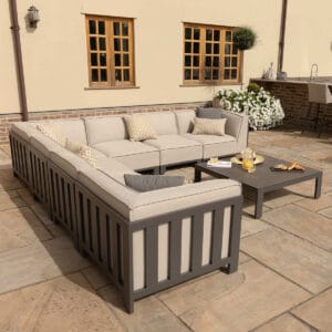 Outdoor Fabric Ibiza Large Corner Sofa Set with Square Coffee Table - Oatmeal - Image 11