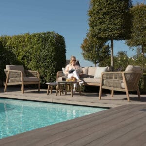 Martinique Rope Weave 2 Seat Sofa Set with 2 Lounge Armchairs & 2 Round Coffee Tables - Image 9