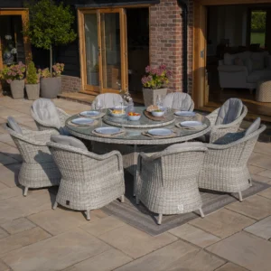 Oxford 8 Seat Round Dining Set with Heritage Chairs & Woven Lazy Susan - Image 3