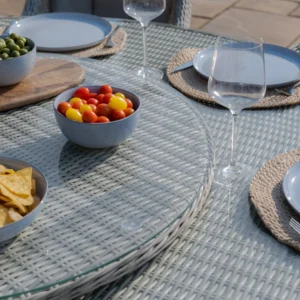 Oxford 8 Seat Round Dining Set with Heritage Chairs & Woven Lazy Susan - Image 7