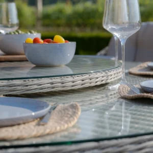 Oxford 8 Seat Round Dining Set with Heritage Chairs & Woven Lazy Susan - Image 11
