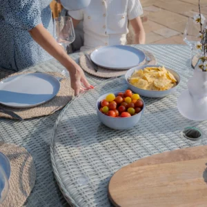 Oxford 8 Seat Round Dining Set with Heritage Chairs & Woven Lazy Susan - Image 12