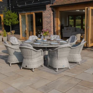 Oxford 8 Seat Round Dining Set with Heritage Chairs & Woven Lazy Susan - Image 15