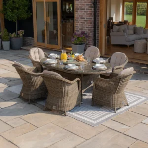 Winchester 6 Seat Oval Dining Set with Heritage Dining Chairs & Woven Lazy Susan - Image 3