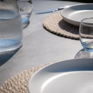 Milan Rope Weave 4 Seat Round Dining Set with Lazy Susan - Cool Linen - Image 3