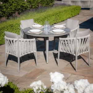 Milan Rope Weave 4 Seat Round Dining Set with Lazy Susan - Cool Linen - Image 4
