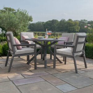 New York 4 Seat Round Aluminium Dining Set - Dove Grey - Image 3